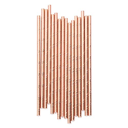 100Pcs Rose Gold Disposable Paper Straws - Eco-Friendly Drinking Straws for Parties, Weddings, Bars & Holiday Celebrations - Recyclable & Stylish for Cocktails, Smoothies & Beverages
