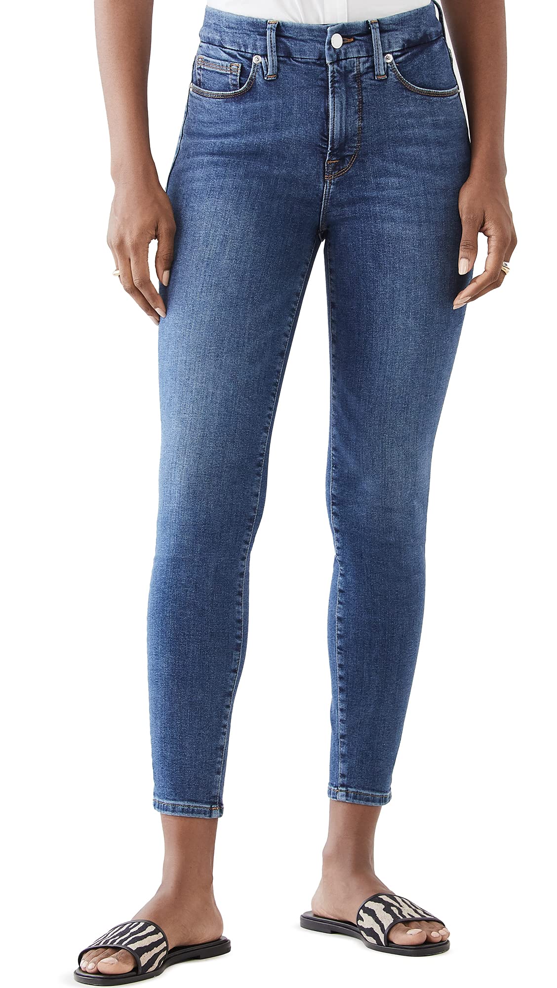 Good American Women's Good Legs Crop Extreme V Jeans - Blue615, Size 8 | High-Waisted Skinny Jeans for Women | Perfect for Casual Wear, Night Out & Office Outfits