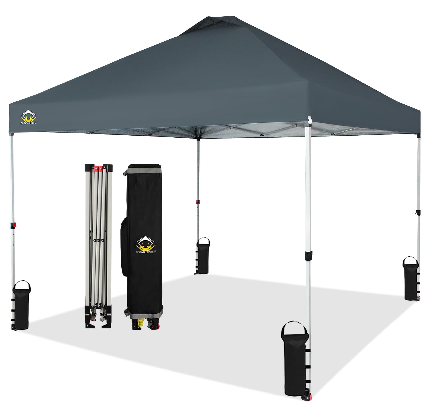 10x10 Pop Up Canopy Tent - Instant Beach Sun Shelter with One Push Setup | Portable Outdoor Gazebo for Parties, Camping & Backyard Events | Includes STO-N-Go Cover Bag & Silver-Coated Top (Grid Grey) | Perfect for Beach Days, Tailgating & Outdoor Gatherings