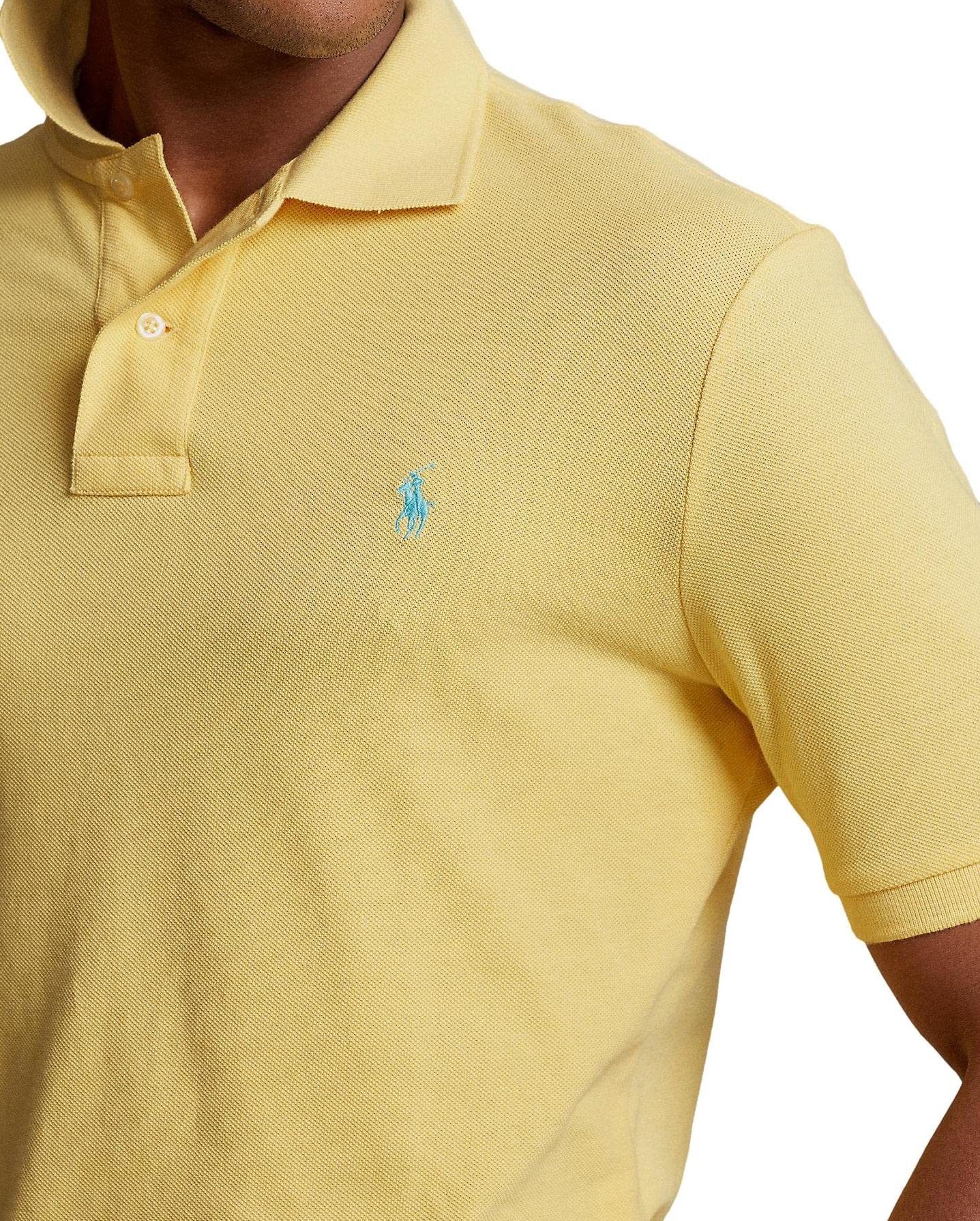 Ralph Lauren Men's Classic Fit Mesh Pony Logo Polo Shirt - Medium, Corn Yellow | Breathable Cotton Casual Shirt for Golf, Office & Summer Outings