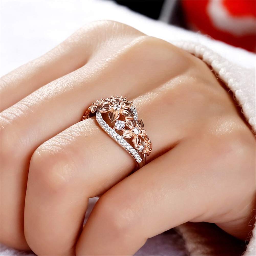 Jeulia 925 Sterling Silver Floral Ring for Women - Elegant Flower Band Ring with Brilliant Diamonds | Wedding, Engagement, Anniversary, Promise Jewelry Set | Perfect for Romantic Gifts & Special Occasions
