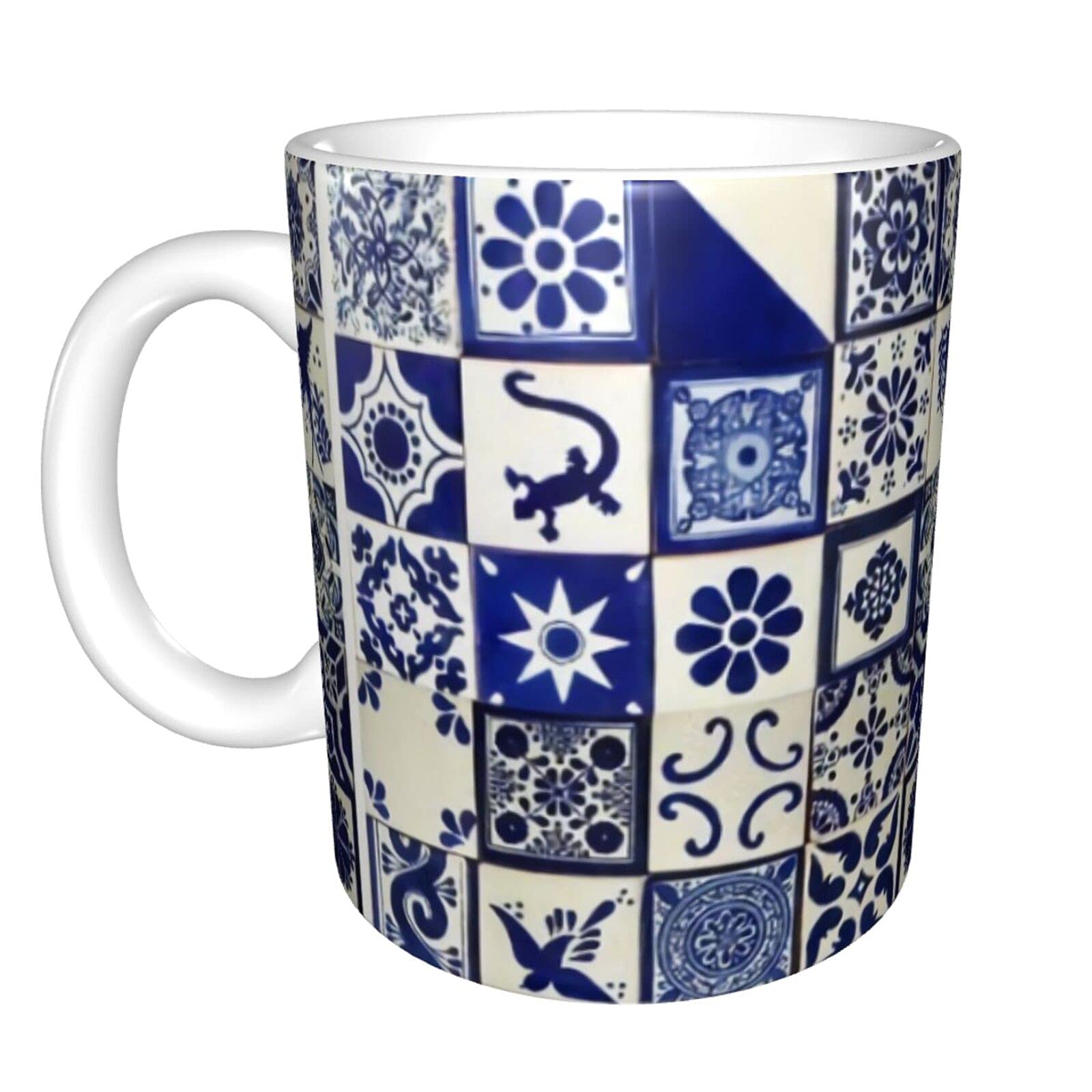 Premium Ceramic Coffee Mugs for Women - 11oz Large Handle Travel Tea Cup with Mexican Tile Design - Reusable Latte, Hot Cocoa & Cappuccino Mug - Perfect for Home, Office & Gifts