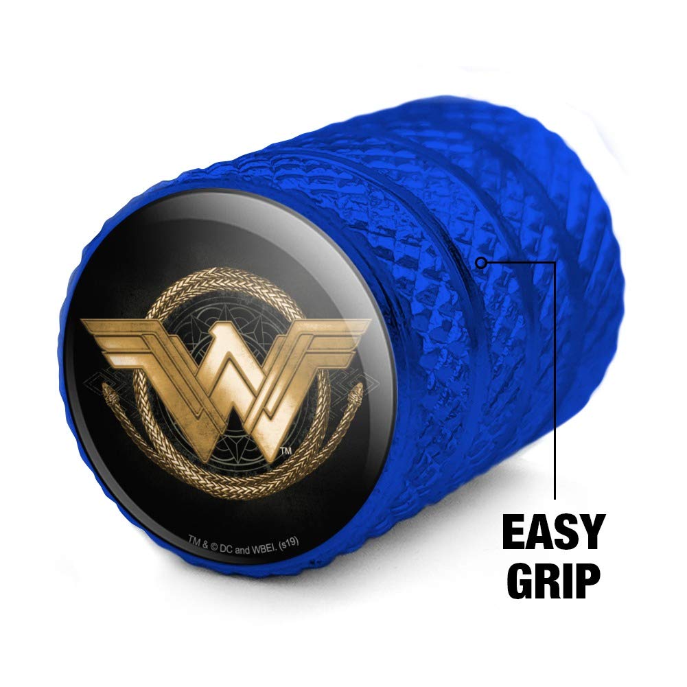 Wonder Woman Movie Golden Lasso Logo Aluminum Valve Stem Caps - Durable Tire Rim Wheel Accessories for Cars, Trucks & SUVs - Perfect for DC Comics Fans & Superhero Enthusiasts