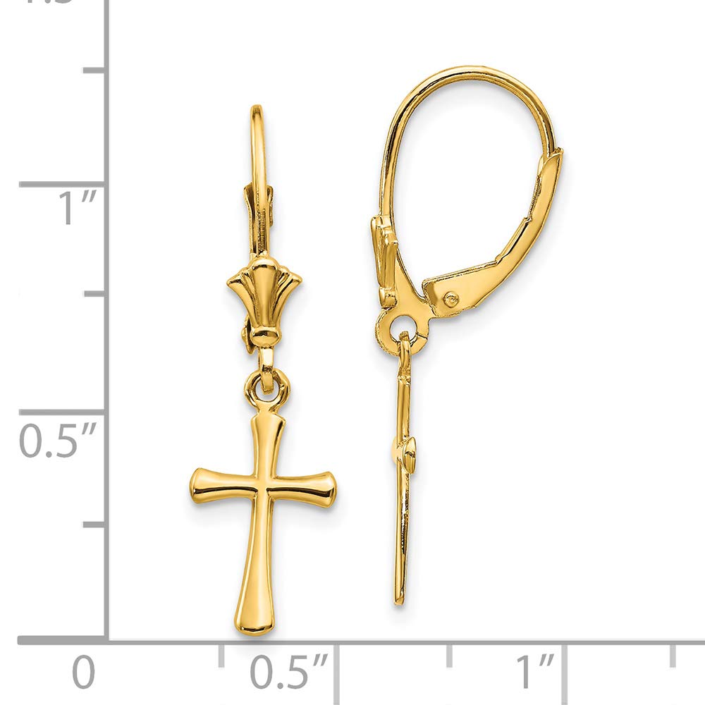10K Yellow Gold Lever Back Cross Earrings for Women – Religious Jewelry Gift for Christmas, Baptism & Everyday Wear – FJC Finejewelers
