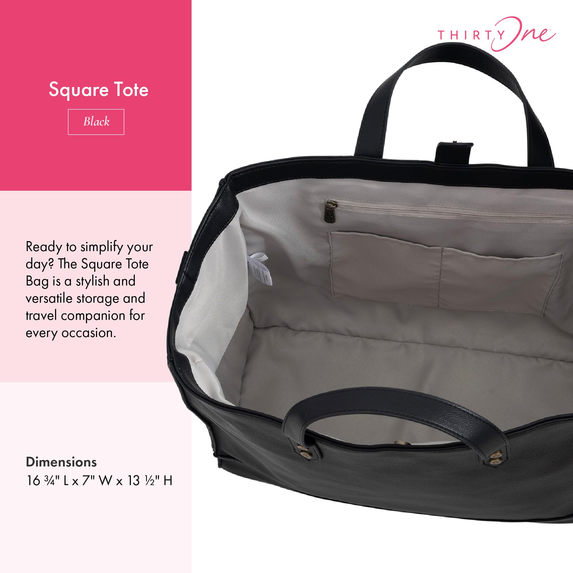 THIRTY-ONE Gifts Square Tote Bag for Women - Stylish Crossbody Satchel Purse with Adjustable Strap | Perfect for Work, Travel & Everyday Use