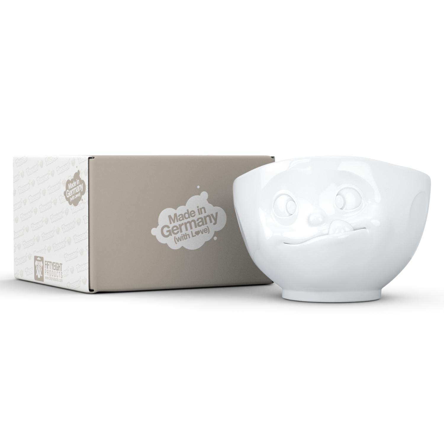 FIFTYEIGHT PRODUCTS Porcelain Cereal Bowl - 16 oz White Soup Bowl with Tasty Face Design - Durable Single Serving Dish for Breakfast, Soup, Salad & Dessert - Perfect for Home, Restaurant & Gifts
