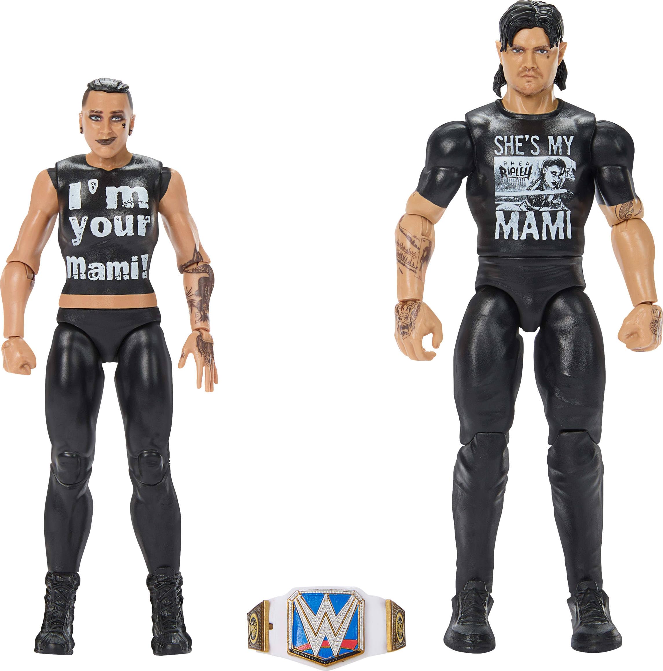 Mattel WWE Main Event Championship Showdown 2-Pack Action Figures - 'Dirty' Dominik Mysterio vs Rhea Ripley Collectible Set with Accessories | Series #20 | Wrestling Toys for Kids & Collectors | Perfect for Play Battles & Display
