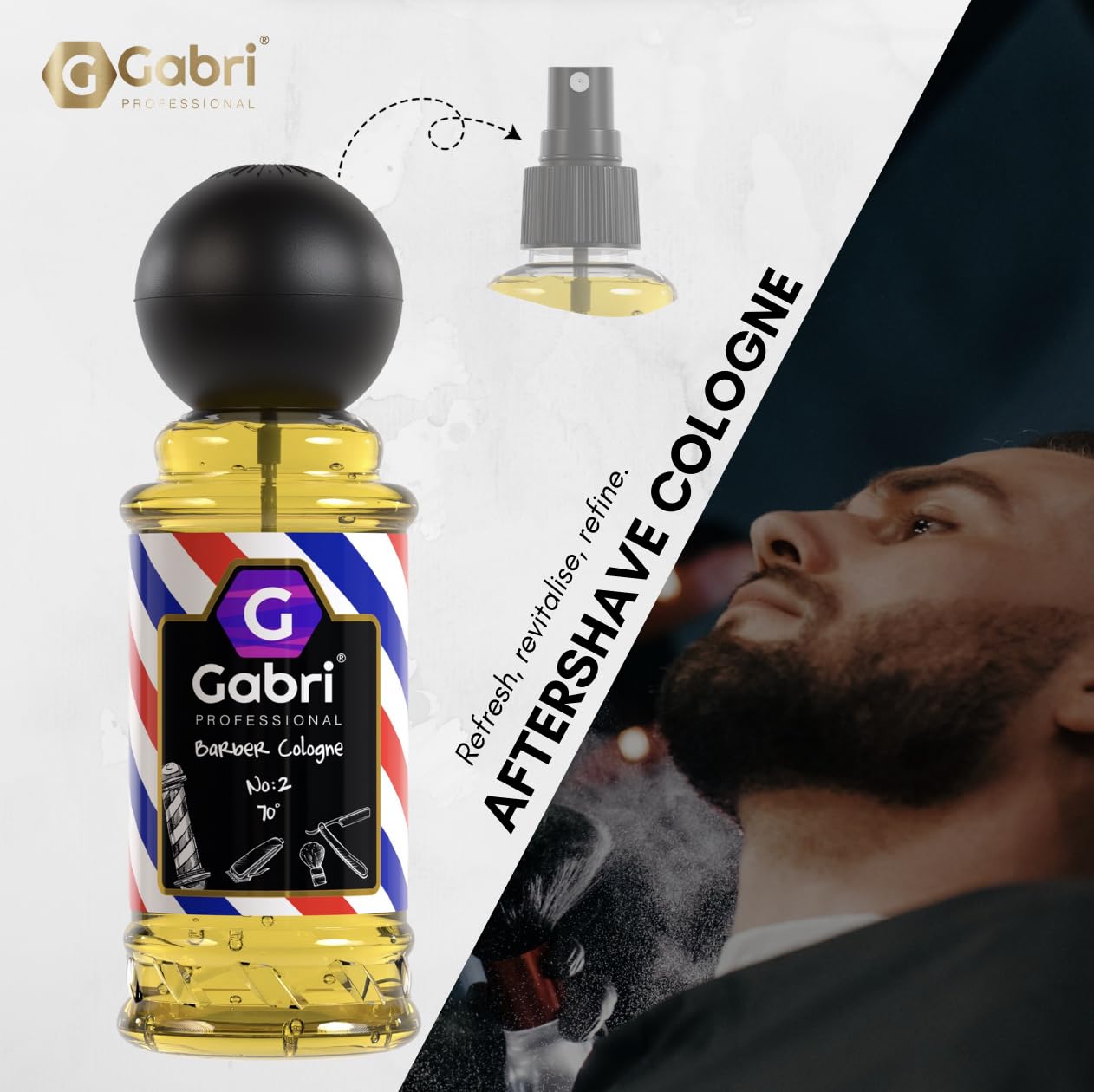 Gabri Men's Cologne 250ml - Eau De Cologne & Aftershave for Barbershop | Relaxing & Refreshing Fragrance with Tangerine, Mint & Fresh Citrus Notes | Perfect for Daily Wear, Grooming & Special Occasions