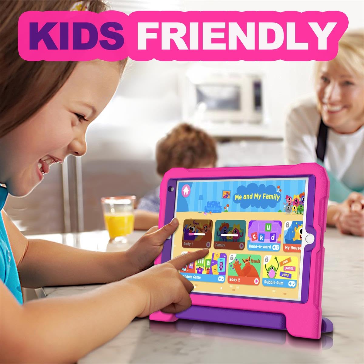 YIHE Shockproof Kids iPad Case for iPad 10.2 Inch 9th/8th/7th Gen (2021/2020/2019), iPad Pro 10.5 & iPad Air 3 - Handle Stand Protective Cover with Screen Protector (Pink & Purple) | Perfect for School, Travel & Home Learning