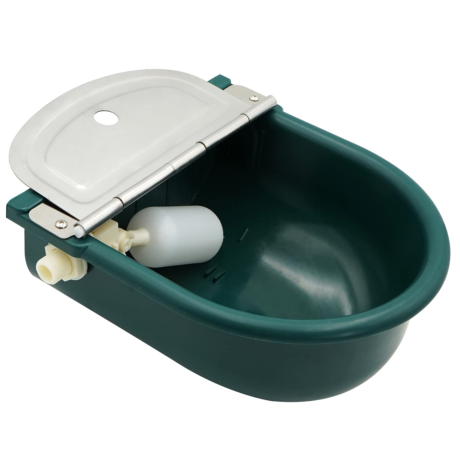 Automatic Waterer Bowl for Horses, Dogs, Sheep, Cows & Pigs - Large Plastic Animal Water Feeder with Float Valve & Drain Plug (Dark Green) - Ideal for Barns, Stables & Outdoor Farms
