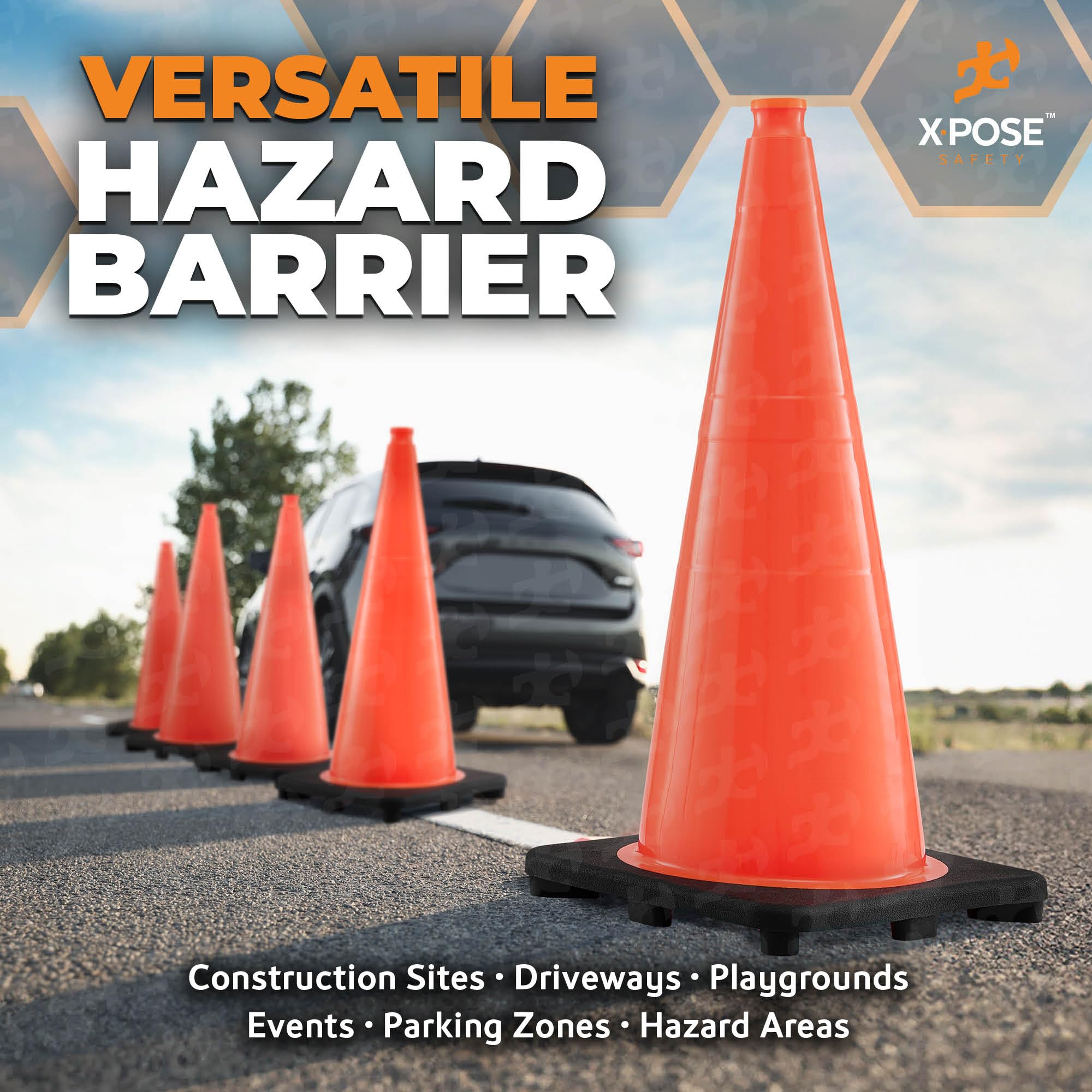 28 Inch Orange Traffic Cones 8-Pack - Heavy Duty PVC Plastic Safety Cones for Parking, Construction, Sports & Road Safety - MUTCD Compliant Safety Equipment - Perfect for Traffic Control, Soccer Fields & Kids Play Areas
