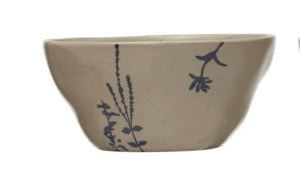 Hand Stamped Stoneware Bowl with Botanicals - Ceramic Serving Bowl for Soup, Salad, Pasta - Perfect for Dining, Entertaining & Home Decor