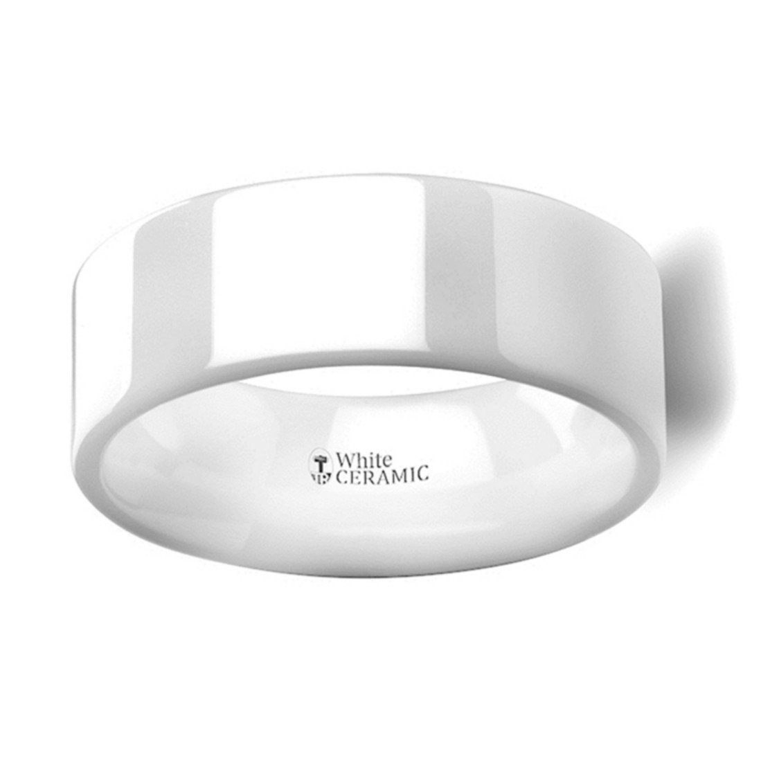 Lucent Flat Polish White Ceramic Wedding Ring - 8mm Wide Wedding Band for Men & Women - Elegant & Durable for Engagement, Anniversary, and Everyday Wear