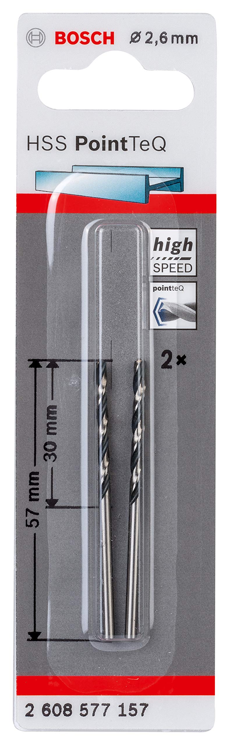 Bosch Professional 2-Piece PointTeQ HSS Twist Drill Bit Set for Metal - 2.6 x 30 x 57 mm - High Speed Steel Drill Bits for Drill Drivers - Perfect for Metalworking, DIY Projects, and Professional Construction Use