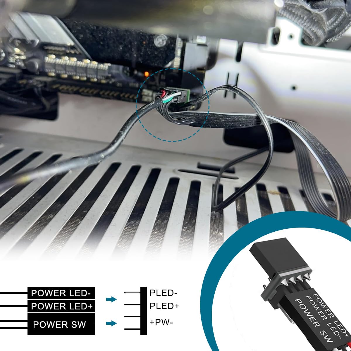 DAOKAI External PC Power Switch Button - Desktop Computer On/Off Control Adapter with LED Indicator (Black+White, 1.8m Cable) for Motherboard Boot | Perfect for DIY PC Builds, Server Racks & Workstation Setups