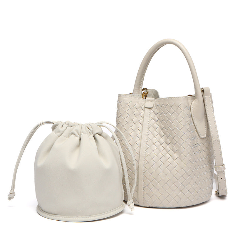 Handwoven Lambskin Bucket Bag for Women - Soft Leather Crossbody Purse with Adjustable Strap - Perfect for Travel, Shopping & Everyday Use