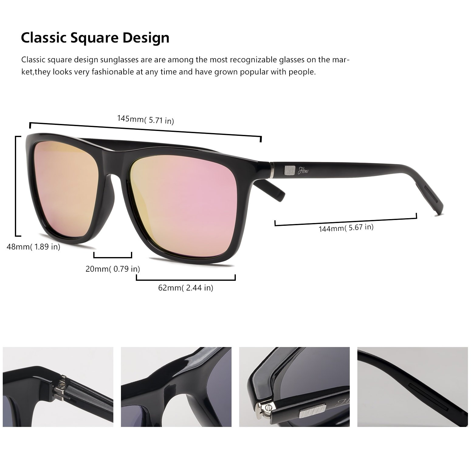 Polarized Square Sunglasses - Aluminum Magnesium Frame for Outdoor Sports