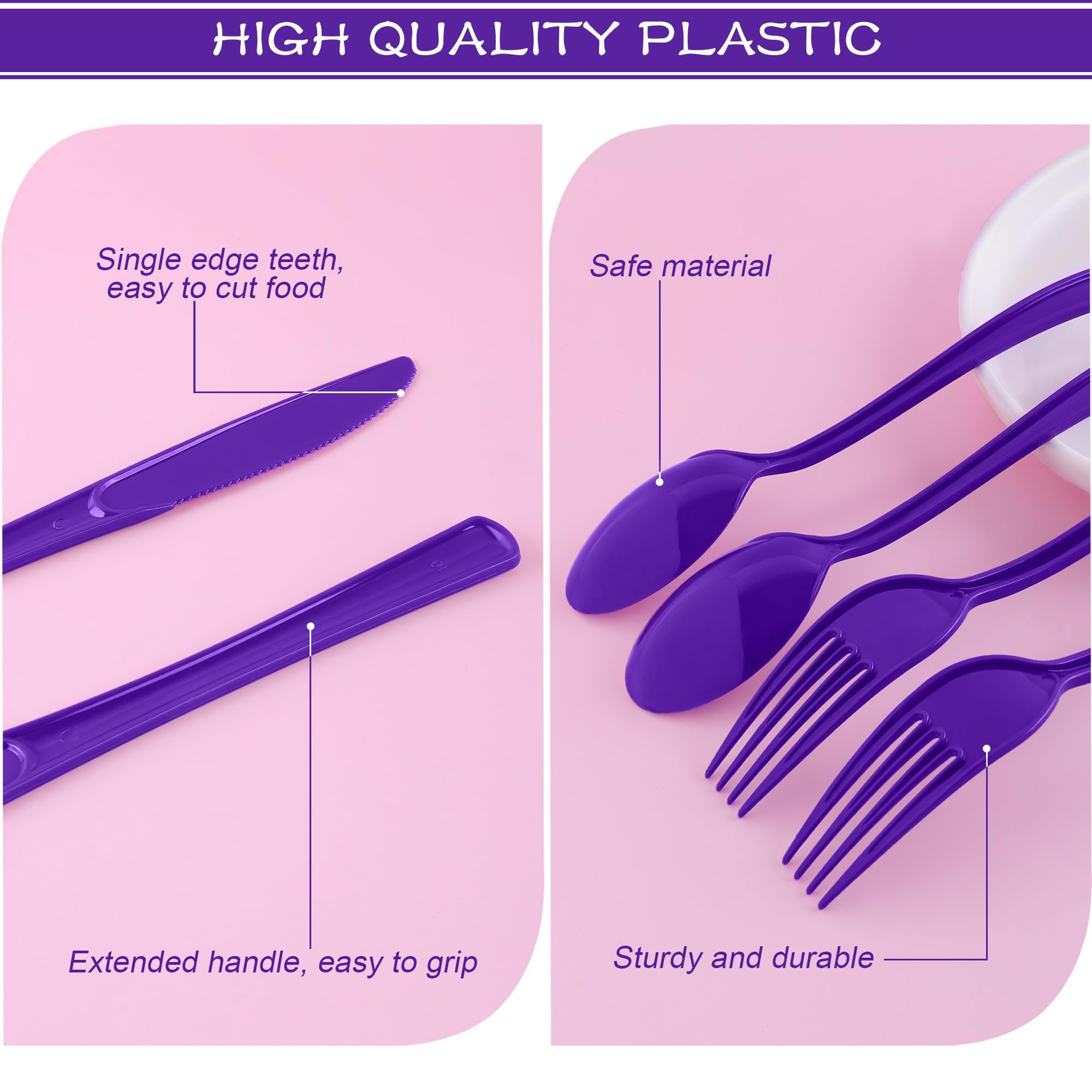 300-Piece Deep Purple Heavy Duty Plastic Cutlery Set - Disposable Silverware with Spoons, Forks & Knives for Wedding, Birthday Party, Prom Night - Durable Flatware for Catering, Picnics & Outdoor Events