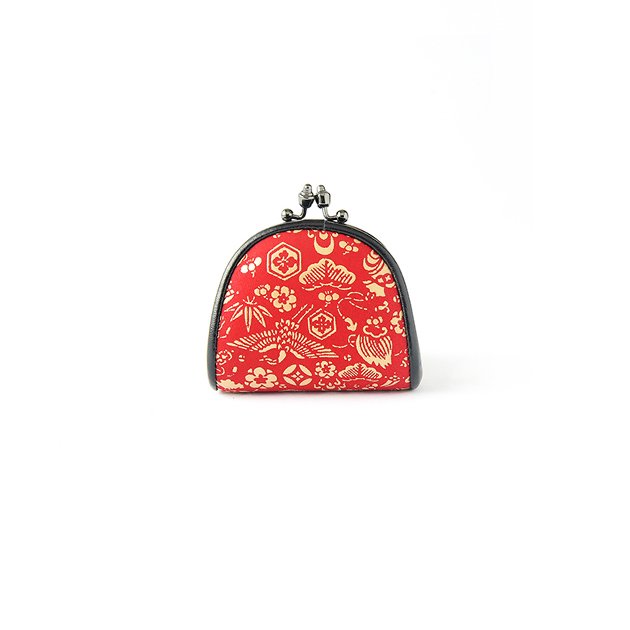 Japanese Koshu Inden Deerskin Leather Coin Purse with Urushi Lacquer Clasp - Red Good Luck Charm Wallet, Made in Japan, Traditional Gamaguchi Change Purse for Everyday Use, Travel & Gift Giving