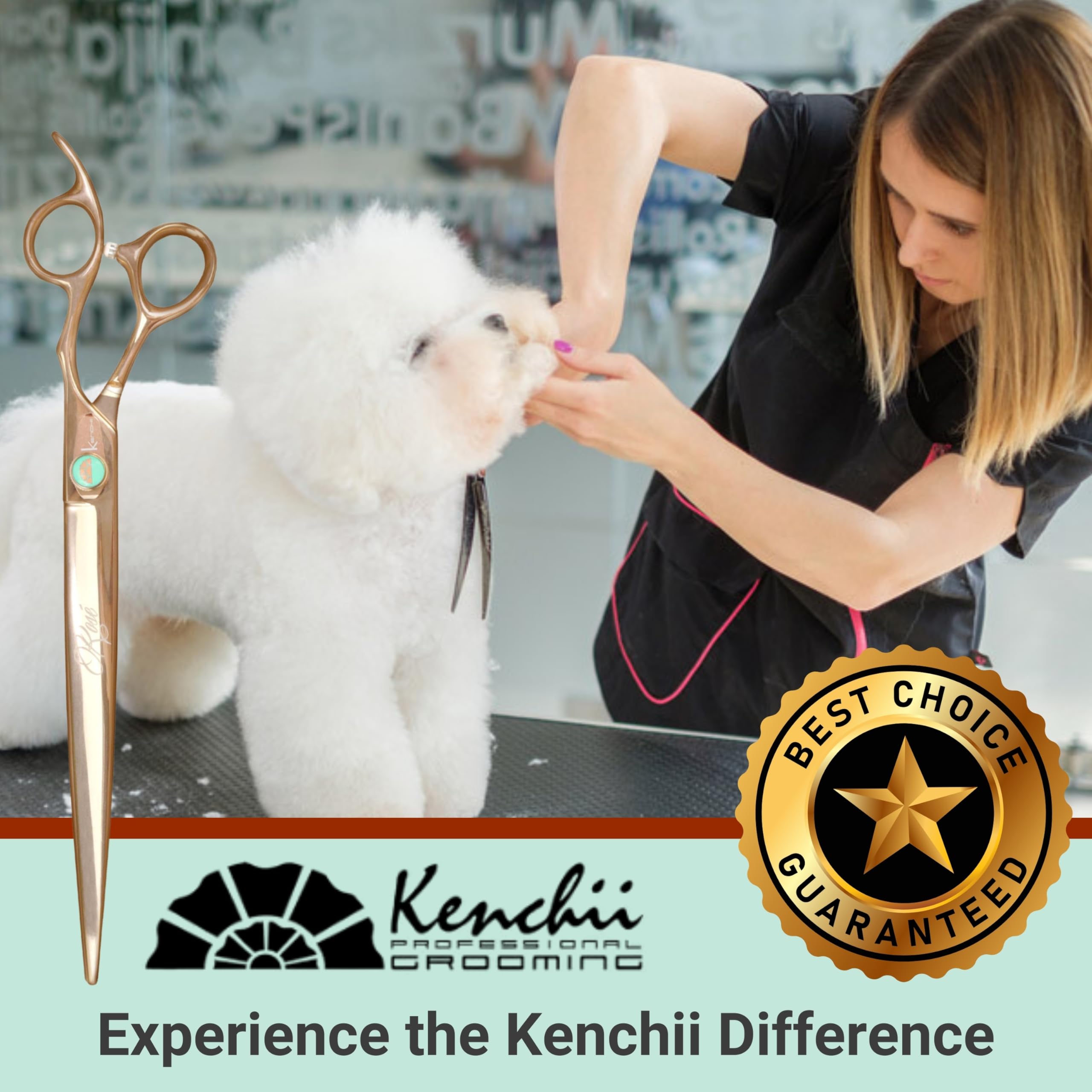 Premium Kenchii Rose Dog Grooming Scissors - 9 Inch Professional Straight Shears for Precise Pet Hair Cutting | Ergonomic Handle for Comfort | Heavy Duty Sharp Stainless Steel Blades | Perfect for Professional Groomers & Home Pet Care