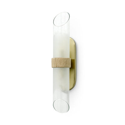 Palecek 2293 79 Yvonne Glass and Jute Wall Sconce - Modern Boho Light Fixture for Bedroom, Living Room & Hallway Decor
