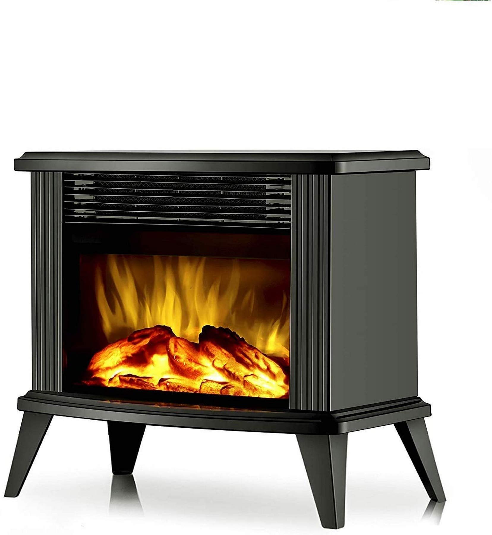 Electric Fireplace Heater with Realistic Dancing Flame - 1500W Freestanding Fireplace with Easy Assembly - Black & White Base (Black with Foot) - Perfect for Living Room, Bedroom, and Office Heating