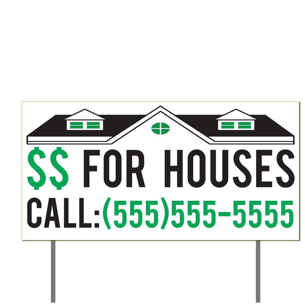 Custom 'We Buy Houses' Yard Signs for Cash - 12x24 Inches Green & Black Set of 100 with Stakes - Perfect for Real Estate Investors, House Flippers & Cash Home Buyers Advertising