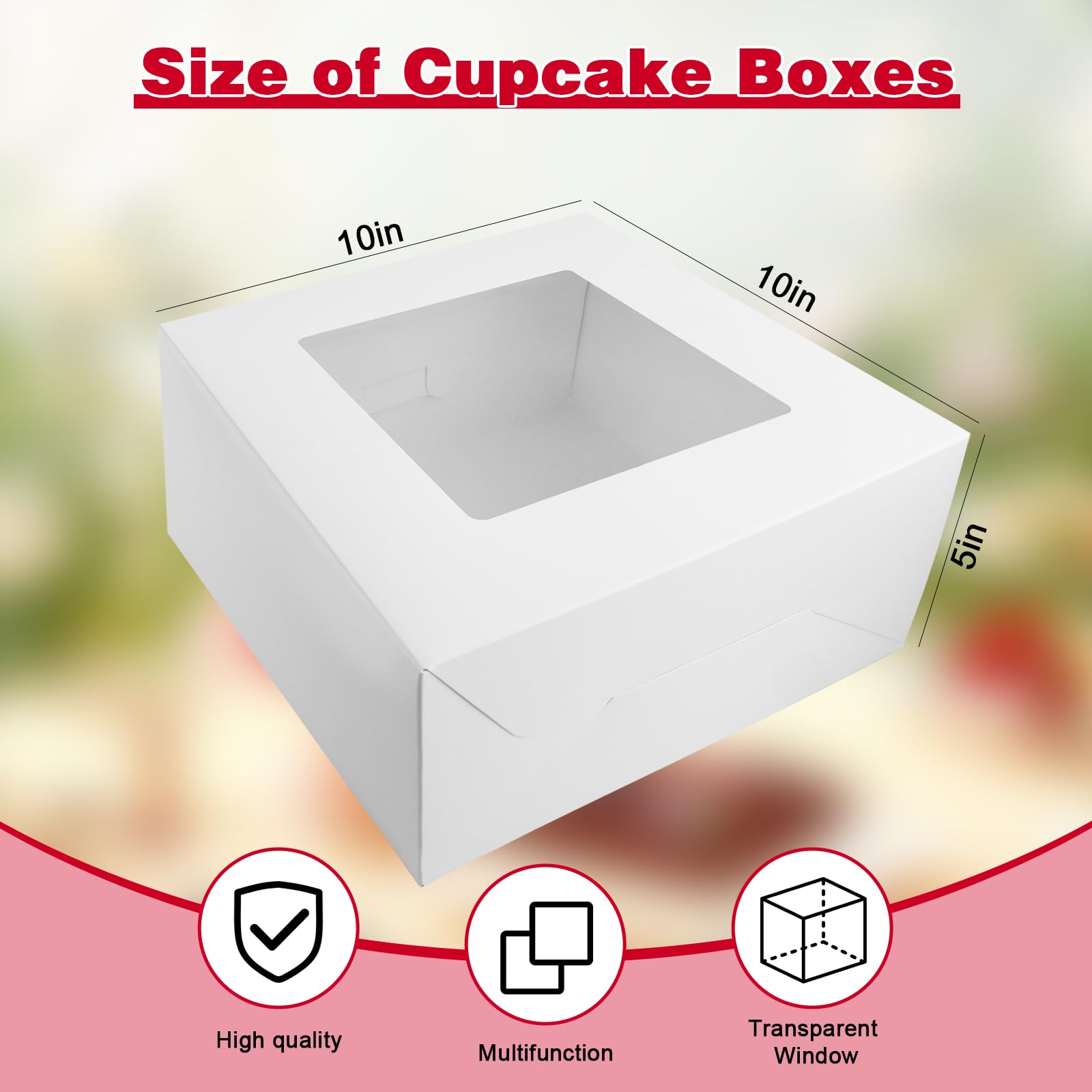 10pcs 10x10x5 Inches White Cake Boxes with Clear Window - Large Square Cardboard Pastry Boxes for Multi-Layer Cakes, Bread & Baking Supplies - Perfect for Gift Giving, Wedding Cakes & Party Dessert Display