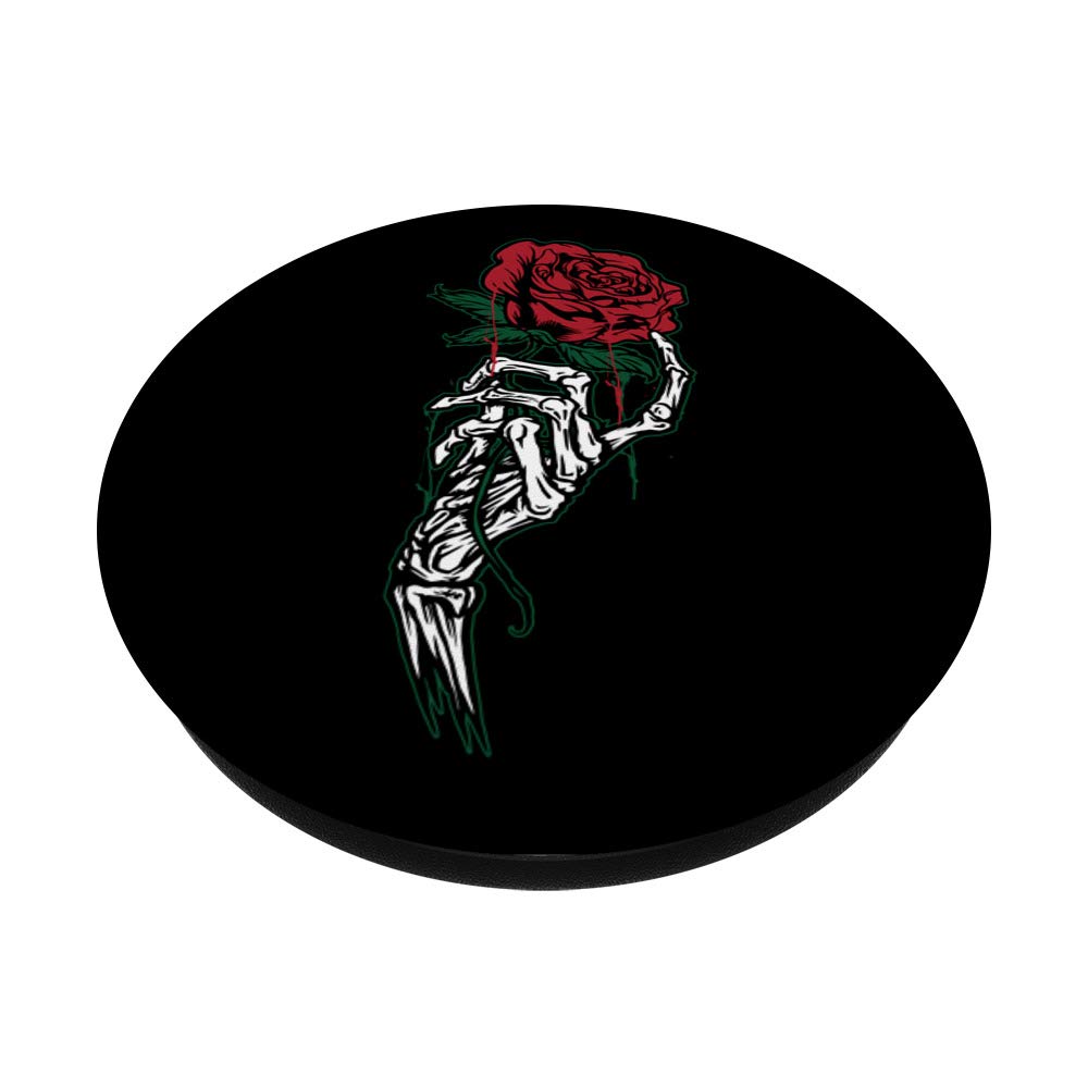 White Skeleton Hand Holding Red Rose Tattoo PopSockets Grip & Stand - Phone & Tablet Accessory for Gothic Lovers, Halloween Decor, Alternative Style