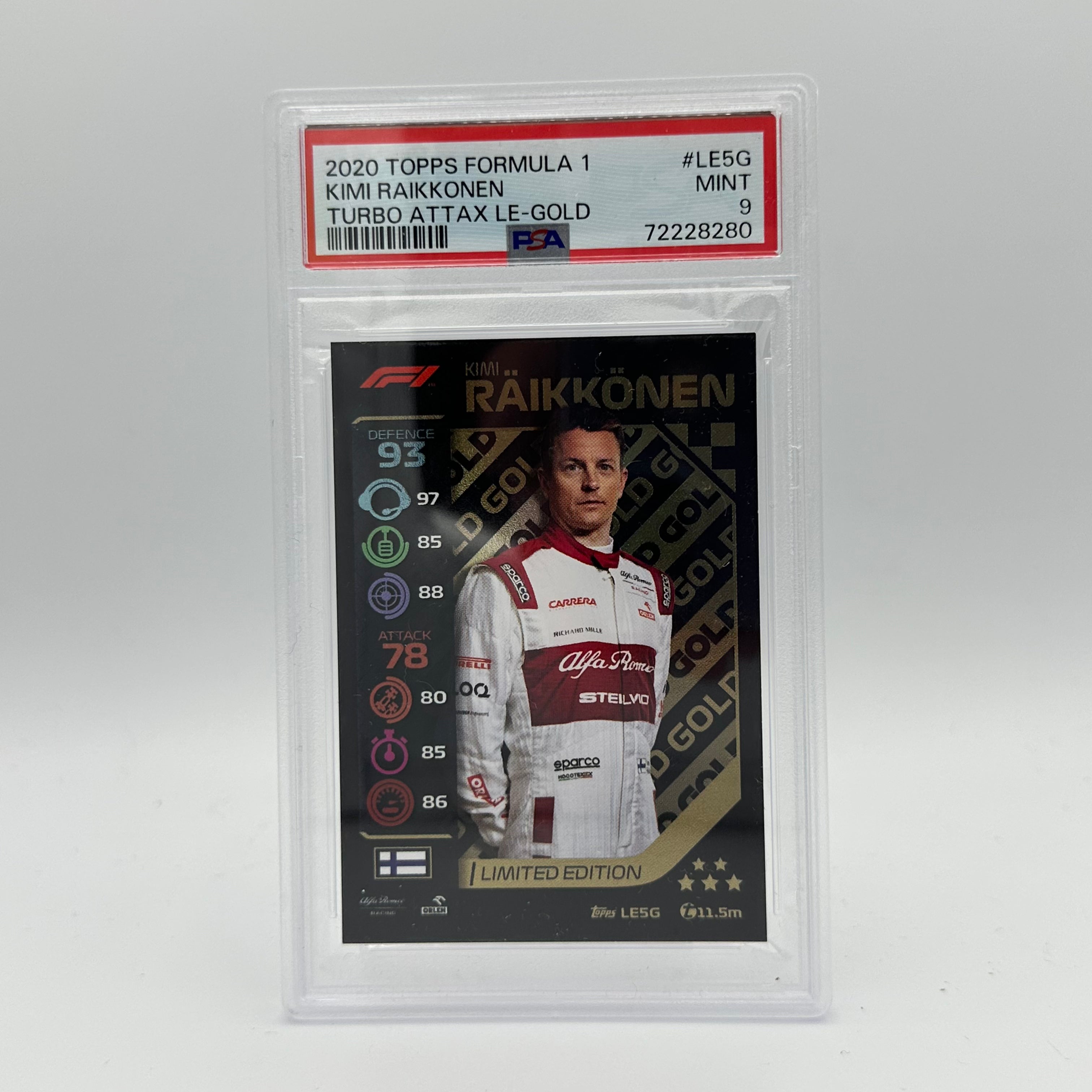 PSA 9 Graded KIMI RAIKKONEN #LE5G Limited Edition Gold Trading Card - Perfect for Collectors, Sports Memorabilia Enthusiasts & Formula 1 Fans