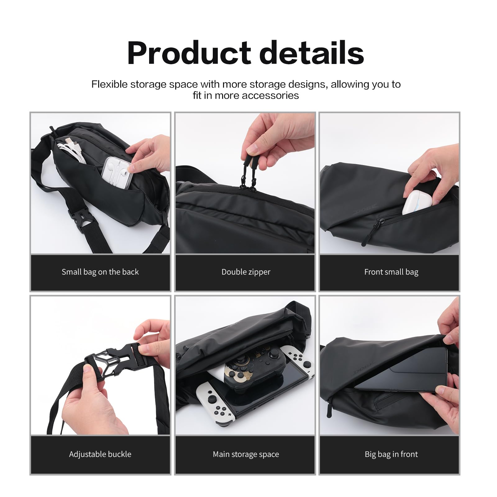 ECHZOVE Waterproof Travel Backpack for Nintendo Switch/Lite/OLED - Portable Shoulder Chest Gaming Bag with Storage for Console, Dock & Joy-Cons Accessories - Perfect for Commuting, Travel & Outdoor Gaming