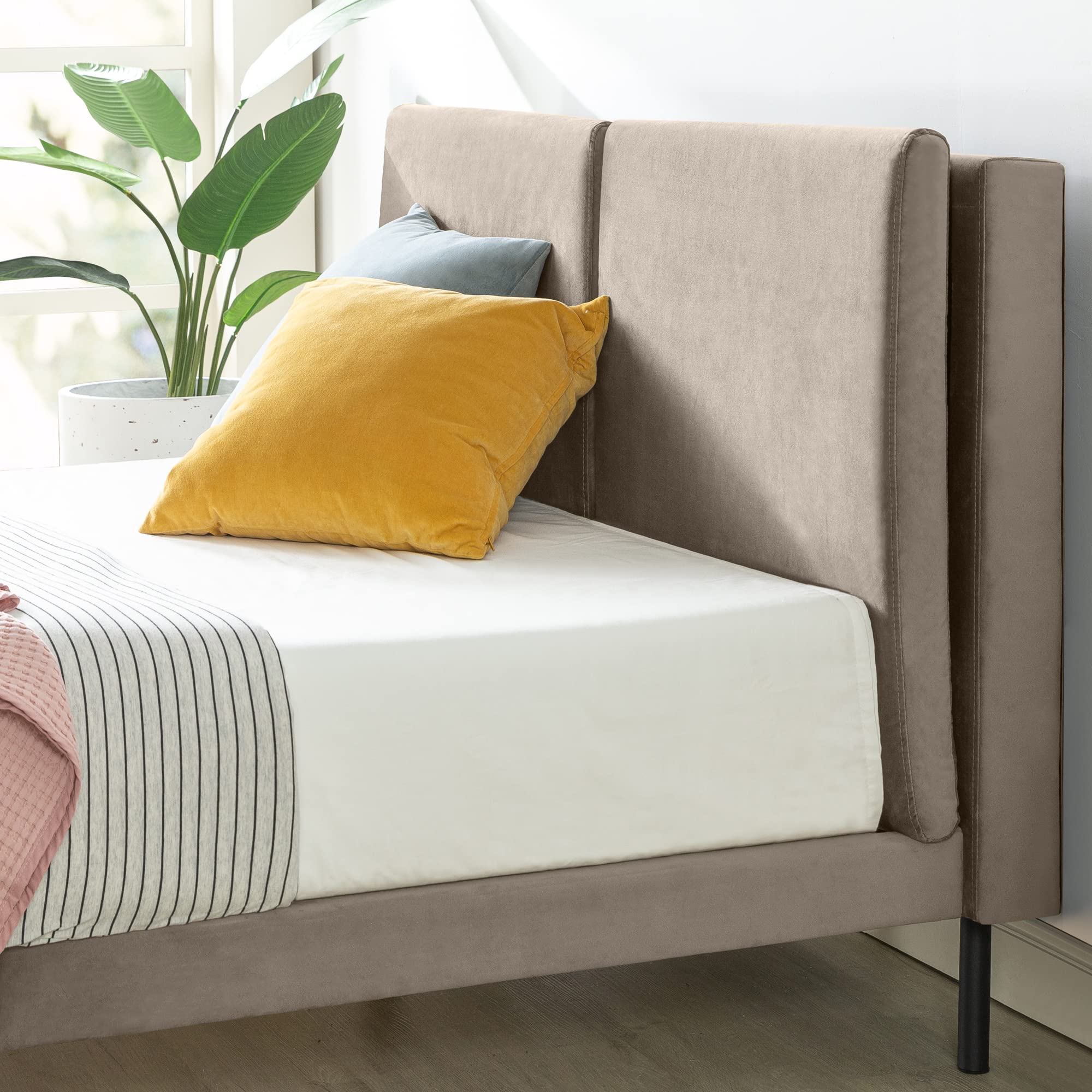 ZINUS Taylor Velvet Upholstered Platform Bed Frame with Split Headboard - No Box Spring Needed, Easy Assembly, Full Size, Latte Color - Perfect for Modern Bedrooms & Guest Rooms