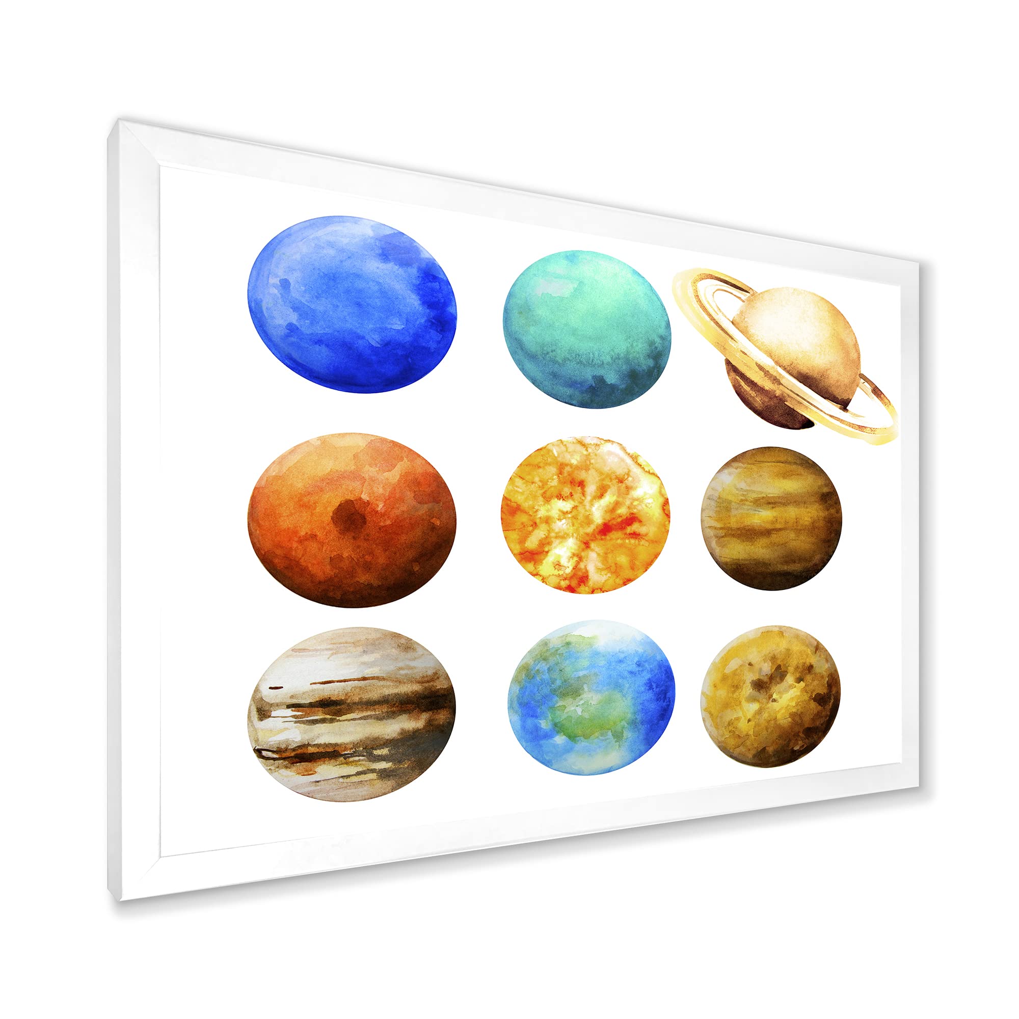 DesignQ Various Planets in Orbit Modern Framed Wall Art - Solar System Decor for Living Room, Bedroom & Office Space