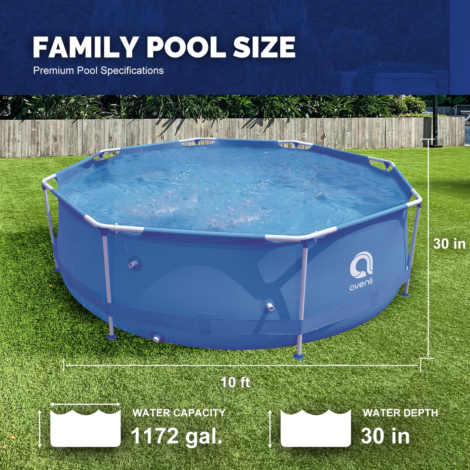 DIMAR GARDEN 10ft x 30in Above Ground Steel Frame Round Swimming Pool for Backyard, Outdoor Family Fun & Summer Relaxation
