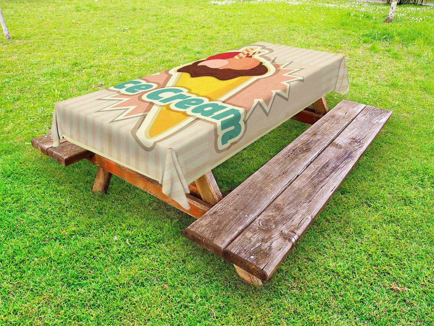 Ambesonne Vintage Ice Cream Pattern Outdoor Tablecloth - Retro Style Washable Picnic Table Cover 58x84 Inch - Perfect for BBQs, Picnics & Summer Parties - Multicolor Decorative Dining Cloth