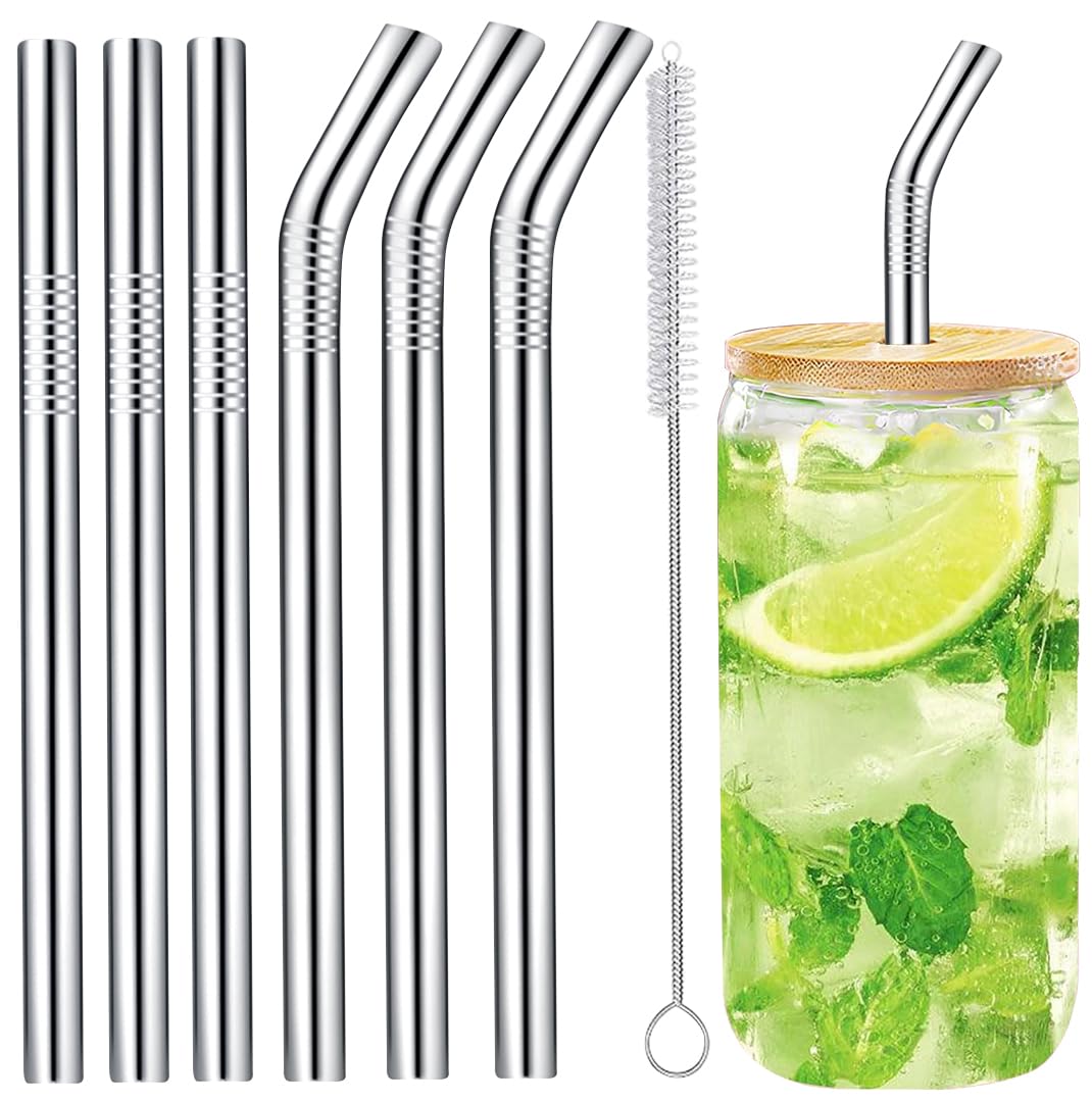Premium Stainless Steel Smoothie Straws - Set of 6 Reusable Metal Milkshake Straws (10.5