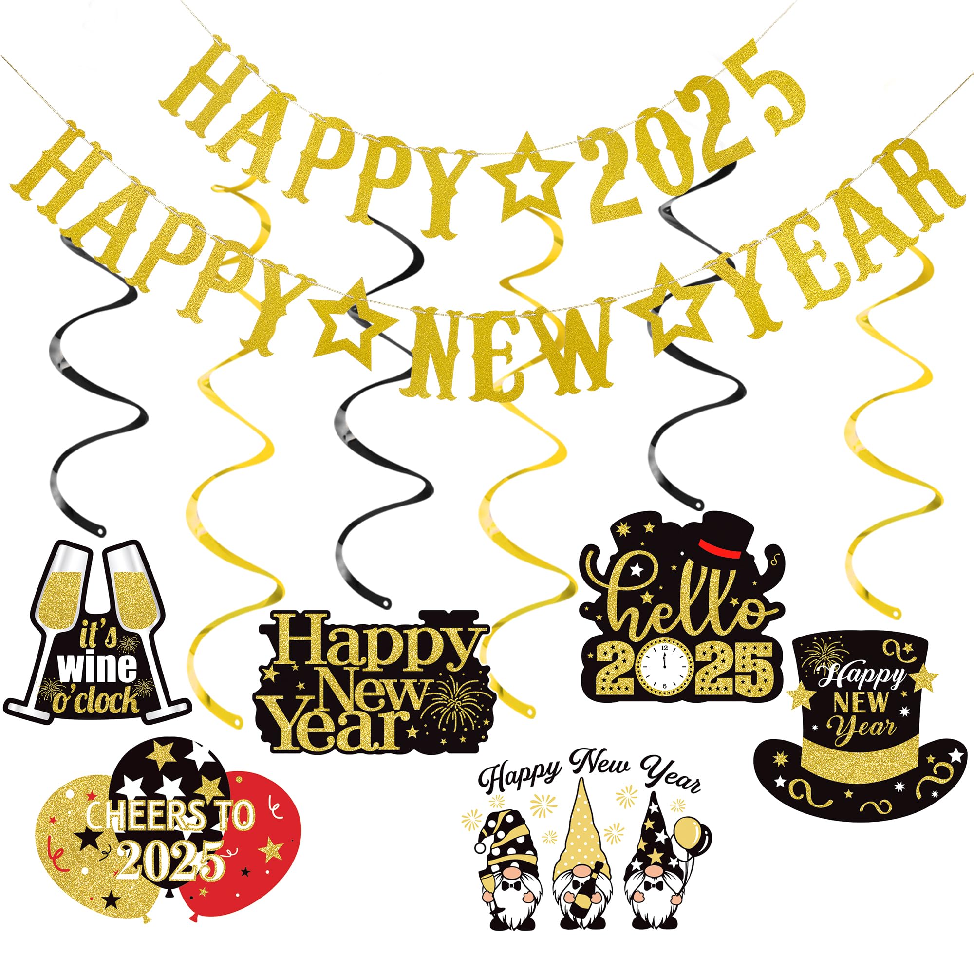 2025 Happy New Year Gold Glitter Banner - NYE Party Decorations for New Year's Eve Celebration, Countdown & Festive Home Decor
