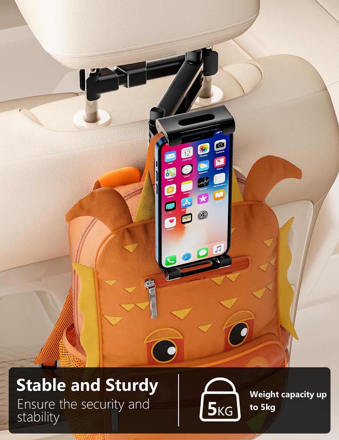 Car Headrest Tablet Holder - 360° Rotating Adjustable iPad Car Mount for Back Seat (4.7-11 inch) | Universal for iPad Pro, Air, Mini, Galaxy & Fire Tablets | Perfect for Road Trips, Kids Entertainment & Long Drives