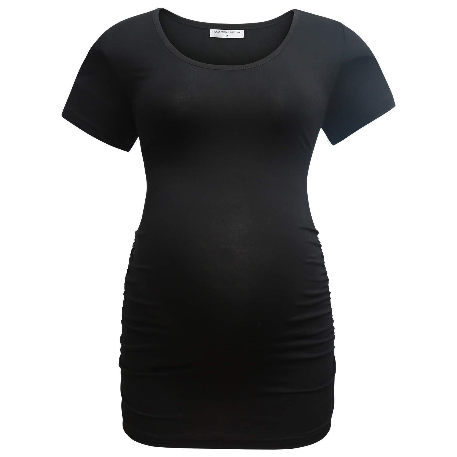 Bearsland Women's Maternity T-Shirt 3 Pack - Classic Side Ruched Pregnancy Tee Top for Expecting Moms | Comfortable Maternity Clothes for Daily Wear, Work & Casual Outfits