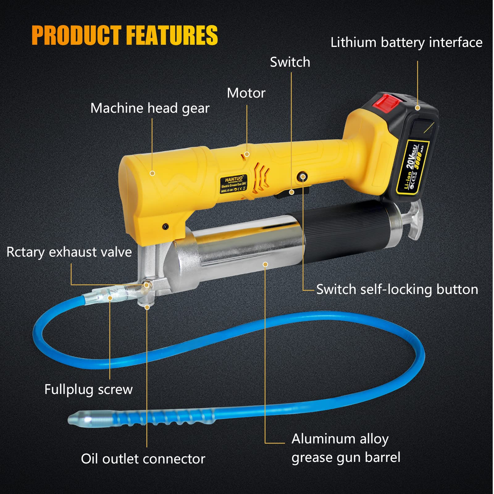 20V Cordless Grease Gun 10000 PSI with 2 Batteries - for Automotive & Industrial Maintenance
