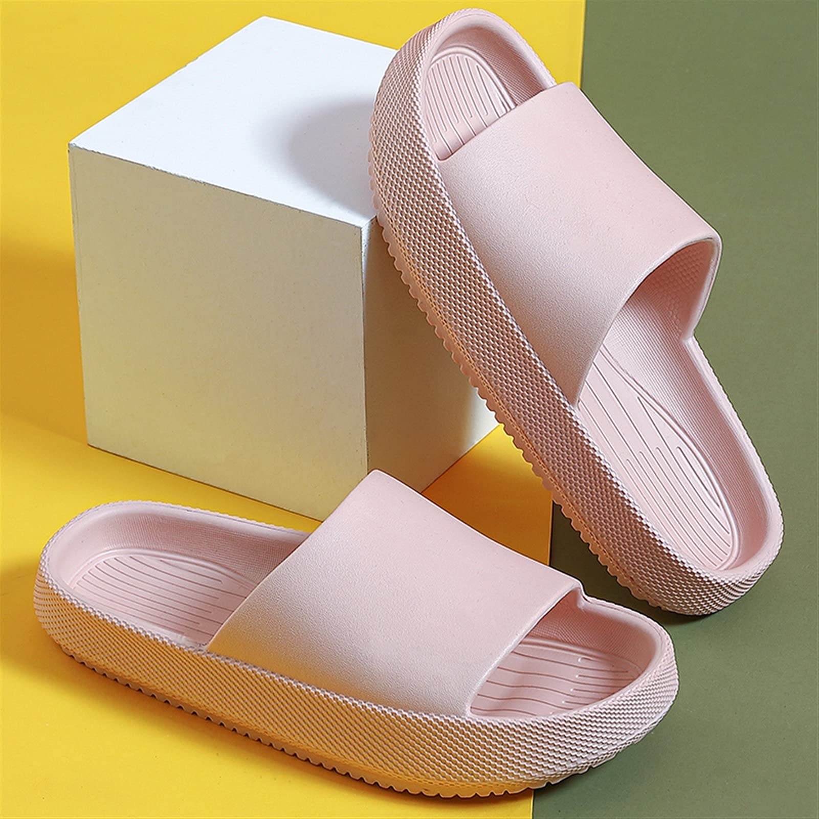 CAOMIAN Women's & Men's Platform Slippers - Thick Sole Indoor Flip Flops, Anti-Slip Bathroom Slides with Deodorant & Noise Reduction - Pink (Size 40-41 Fits 39-40) - Perfect for Home, Spa, Hotel & Lounge Wear