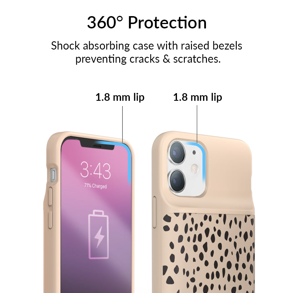 Spotted Cheetah Print iPhone Charging Case - Slim Portable Battery Charger for iPhone 12/13/14 Pro Max - Perfect for Travel, Work & Outdoor Adventures
