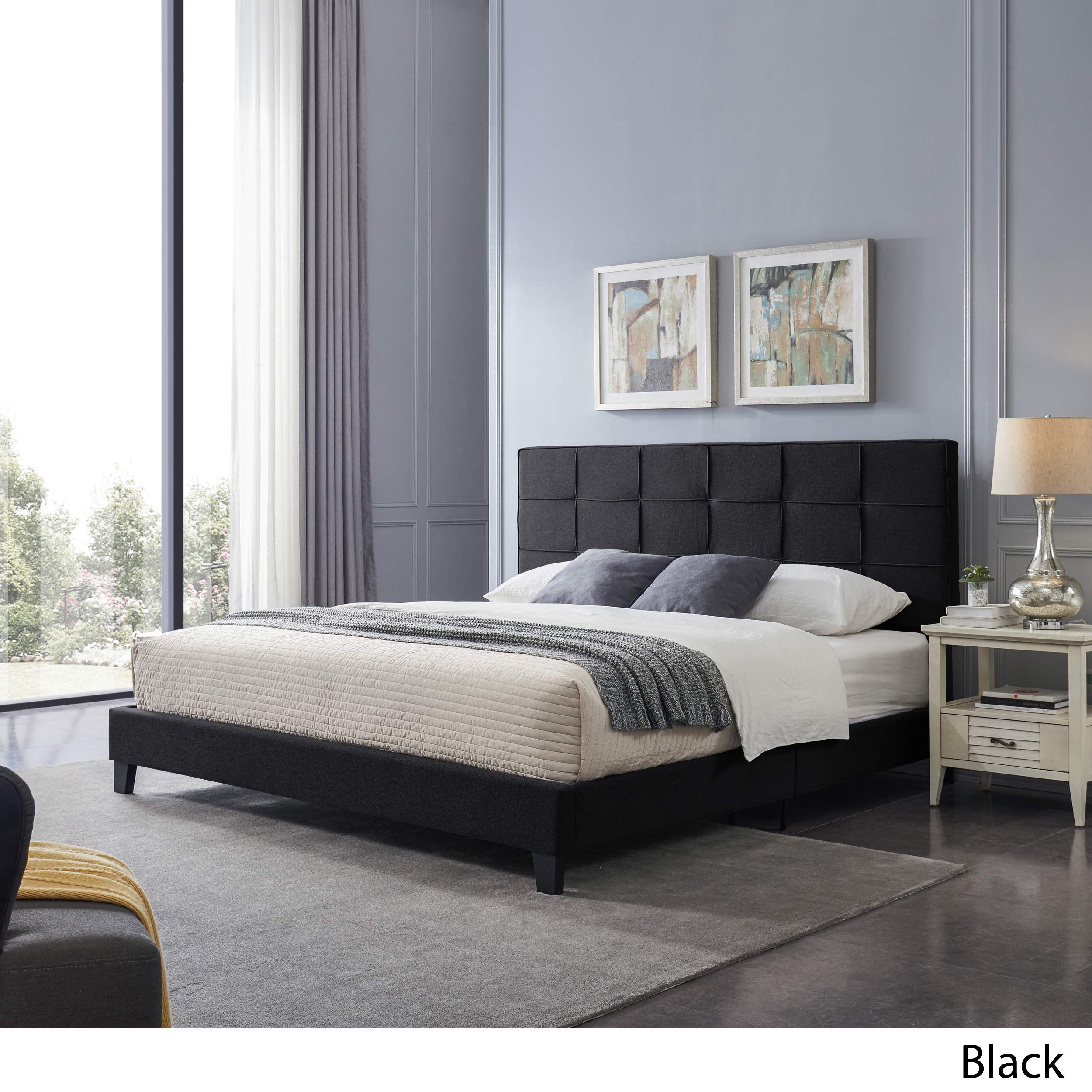 GDFStudio Contemporary Upholstered King Bed Frame with Platform - Black Upholstery | Modern Bedroom Furniture for Master Suite, Guest Room & Apartment