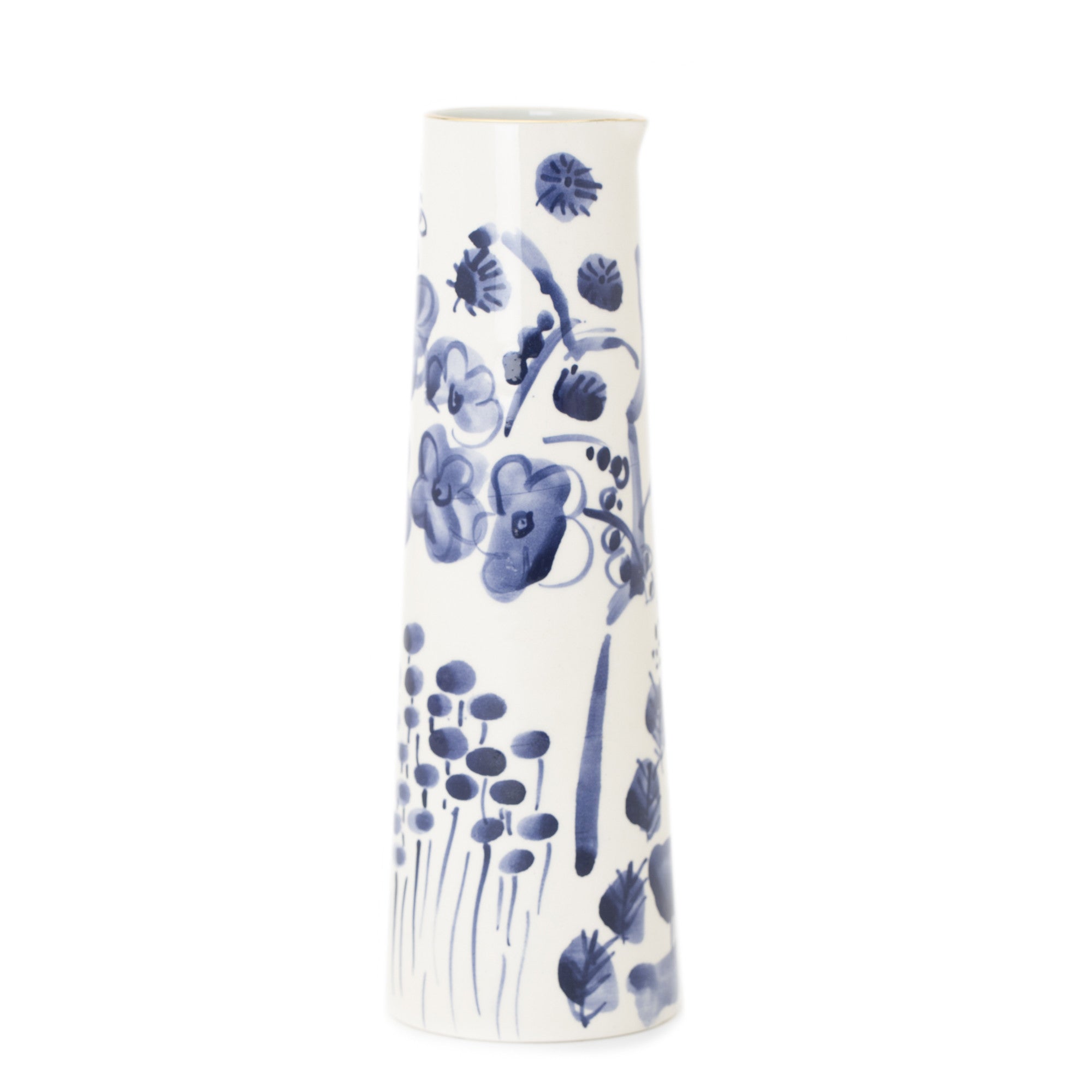 Erin Gates Delft Blue Skinny Pitcher - Elegant Ceramic Water Pitcher for Home Decor, Dining Table Centerpiece, and Floral Arrangements