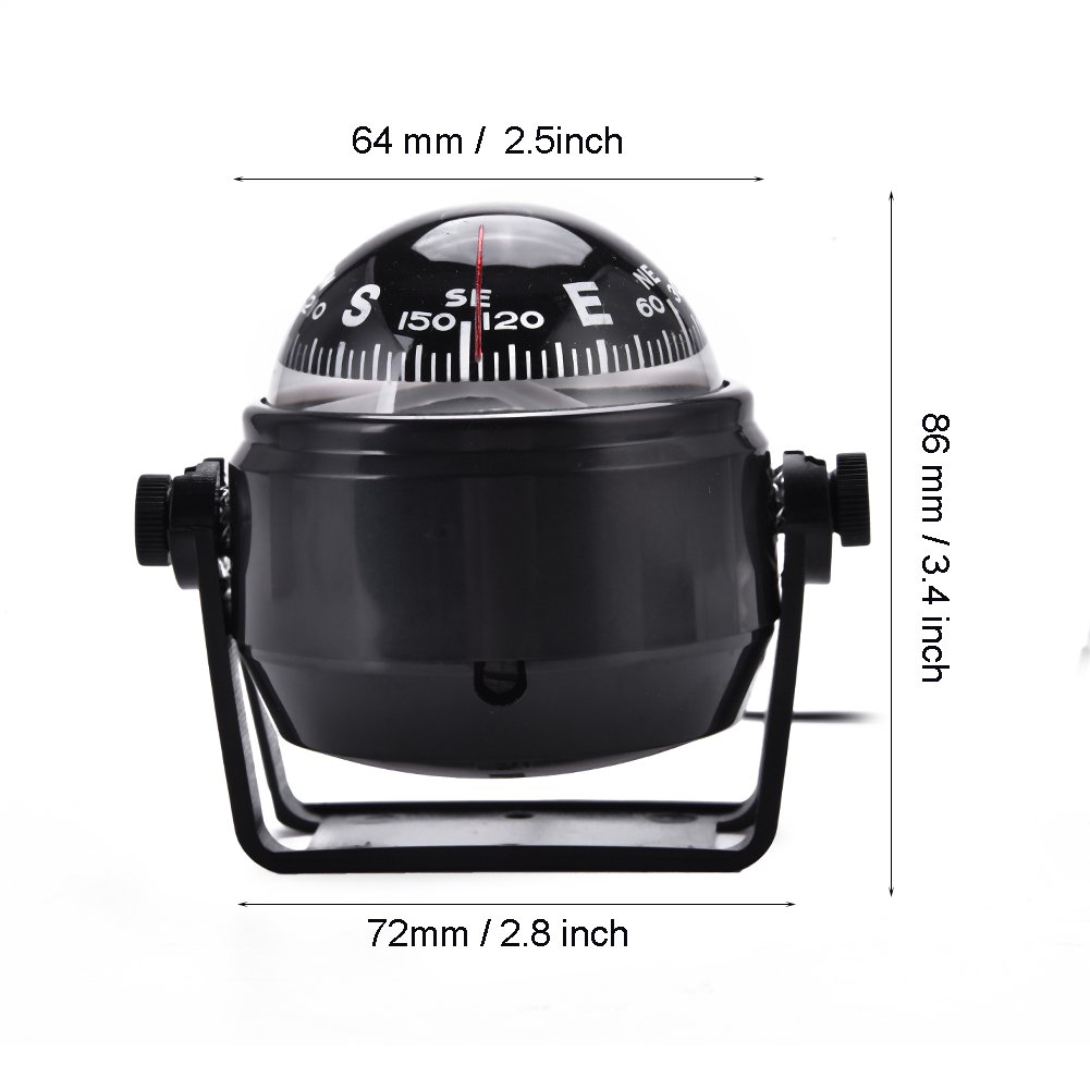 Small Boat Compass - Electronic Digital Marine Compass with Adjustable Military Ball & Night Vision for Car, Boat, Truck - Perfect for Night Navigation & Outdoor Adventures
