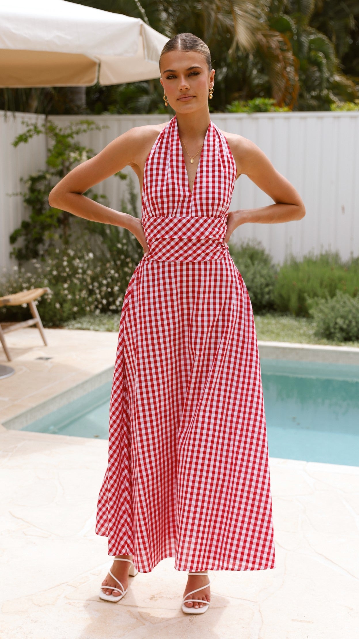 Brydie Halter Maxi Dress - Red Gingham Print Flowy Summer Dress for Women | Beach Cover Up, Vacation Outfit, Boho Chic Fashion