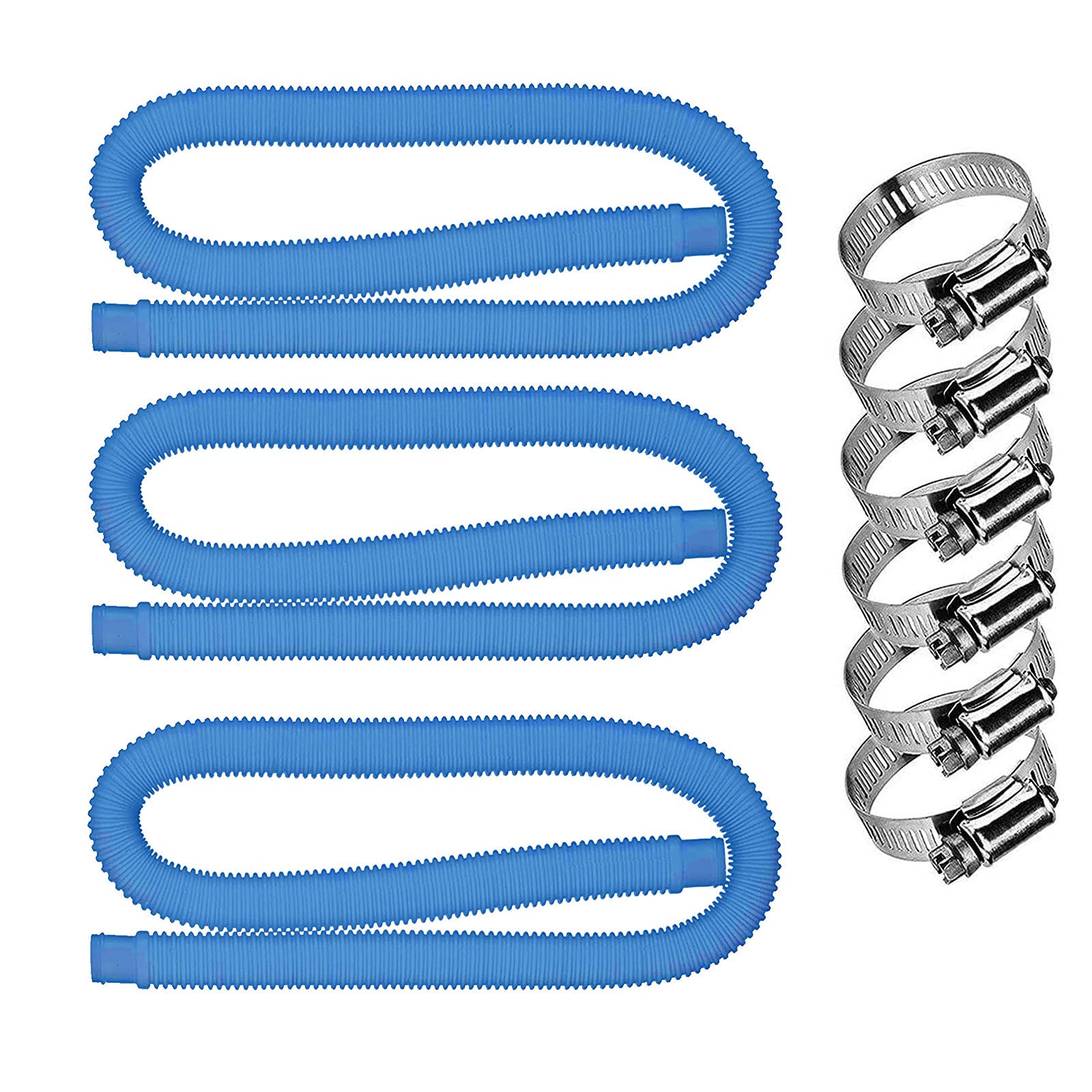 1.25in Replacement Hose for Above Ground Pools - 39/78/118 Inch Pool Pump Accessory with Metal Clamps (3PC+6PC) - Durable Filter Pump Hose for Swimming Pool Maintenance & Water Circulation