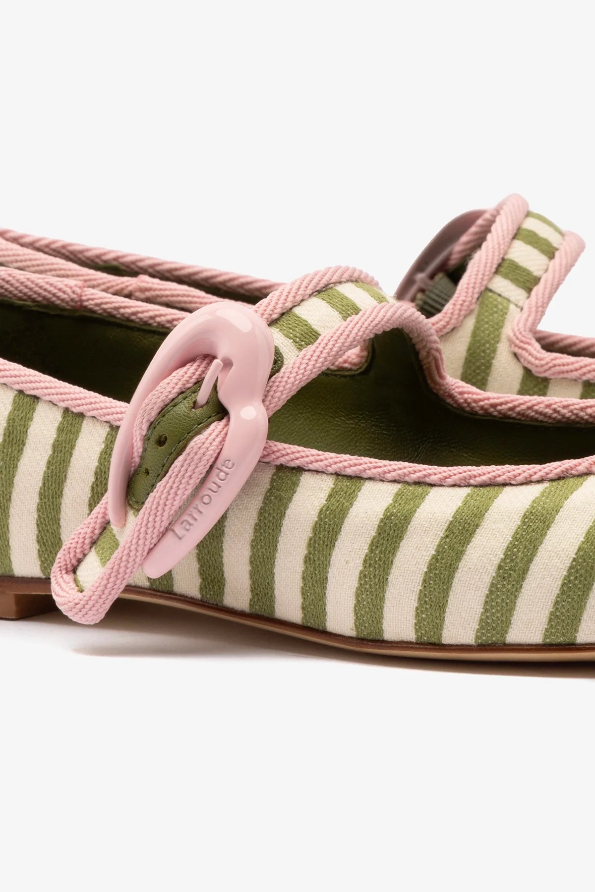 Verona Ballet Flats for Women - Comfortable Seaweed & Natural Striped Fabric Shoes with Elegant Tulip Trimming | Perfect for Office, Casual Wear & Spring Outfits
