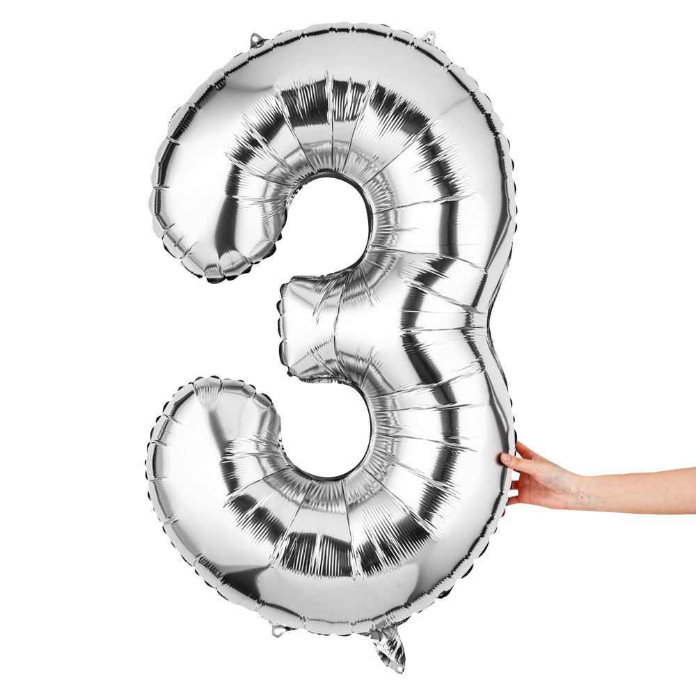 Balloonify Silver Mylar Number 3 Balloon - 40 Inch Large Foil Balloon for Birthday Party Decorations (1 Count) - Perfect for Anniversary, Graduation & Baby Shower Decor
