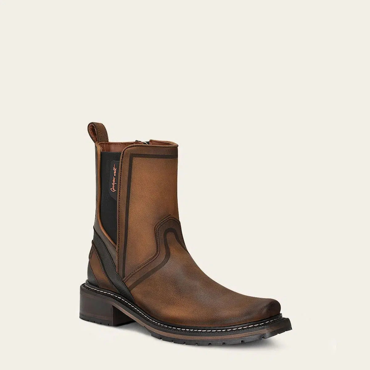 Men's Brown Casual Cowhide Chelsea Ankle Boots - Western Cowboy Style for Everyday Wear & Outdoor Adventures